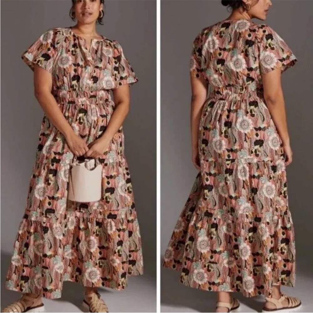 Anthropologie Floral Maxi Dress in Pink, Black, Cream